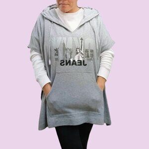 DKNY Active Gray Fleece Lady Liberty Hooded Poncho Topper. Plus Size 3X